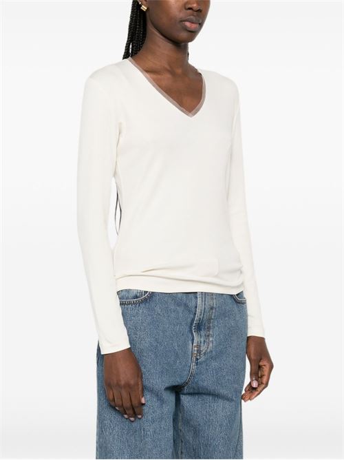 T-shirt donna manica lunga con scollo a V Fabiana Filippi | JED266F134L9070145